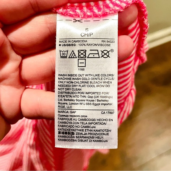 GAP cap sleeve scoop neck striped  pocket tunic tee SZ S pink white - Picture 7 of 7